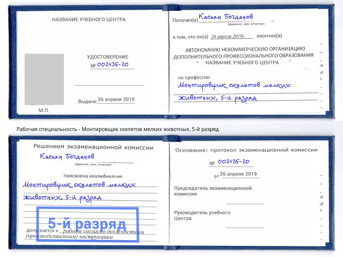 корочка 5-й разряд Монтировщик скелетов мелких животных Сорочинск
